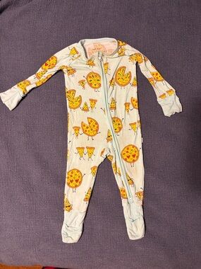 Little Sleepies Light Blue Kids Pizza Print Footed One-Piece